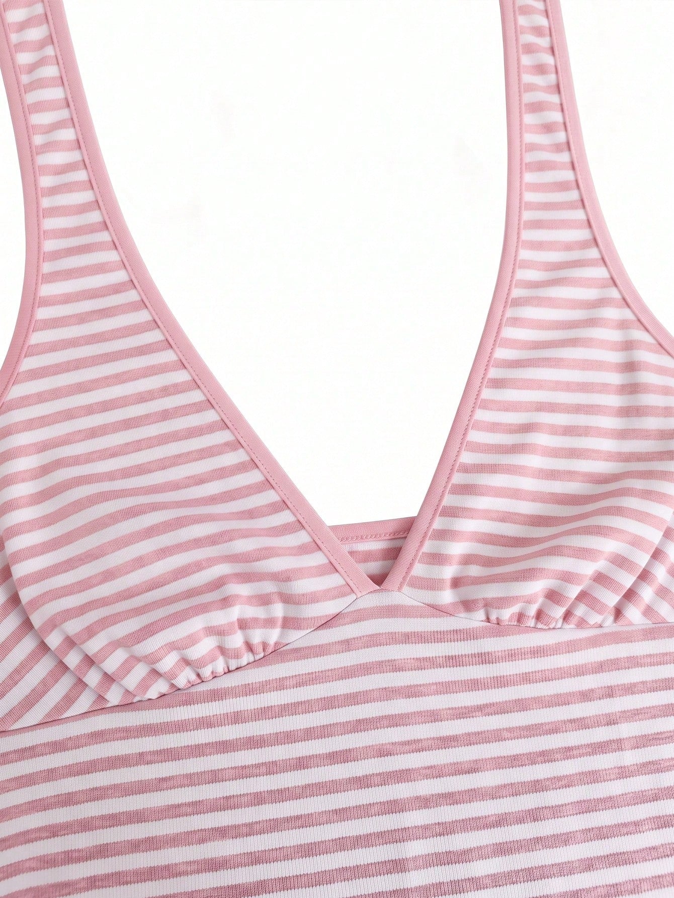 Sexy Deep V-Neck Halter Tie Back Striped Fitted Mini Dress For Women, Spring/Summer New Style Pink Elegant