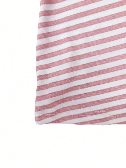 Sexy Deep V-Neck Halter Tie Back Striped Fitted Mini Dress For Women, Spring/Summer New Style Pink Elegant
