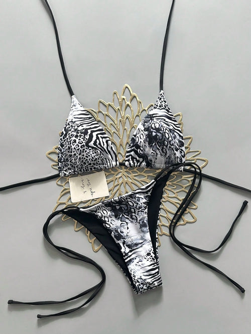 Sexy Leopard Print Bikini Two Pieces Set, Retro Style For Women Vacation Beach White Summer, Resort Wear