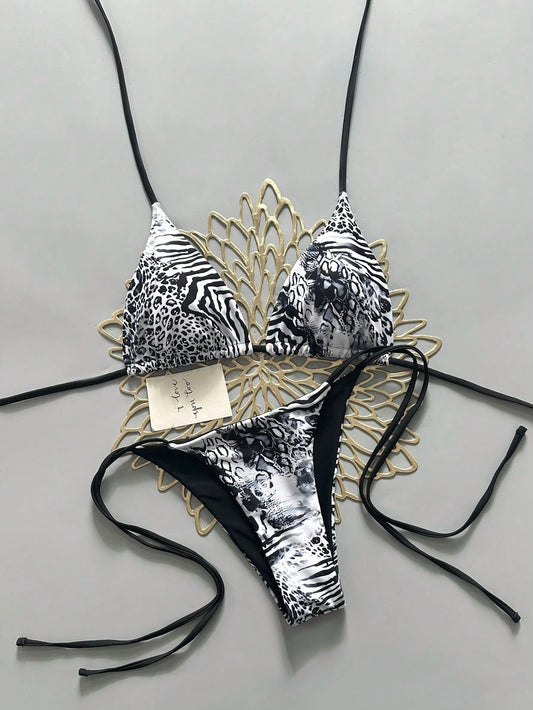 Sexy Leopard Print Bikini Two Pieces Set, Retro Style For Women Vacation Beach White Summer, Resort Wear