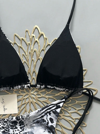 Sexy Leopard Print Bikini Two Pieces Set, Retro Style For Women Vacation Beach White Summer, Resort Wear