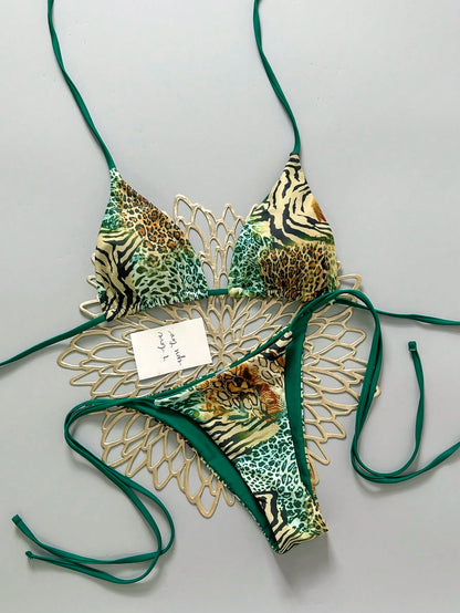 Sexy Leopard Print Bikini Two Pieces Set, Retro Style For Women Vacation Beach White Summer, Resort Wear