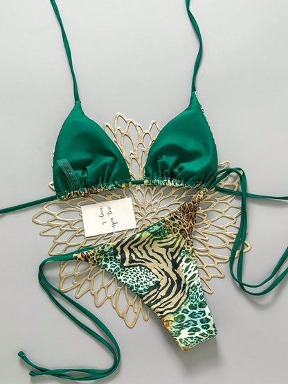 Sexy Leopard Print Bikini Two Pieces Set, Retro Style For Women Vacation Beach White Summer, Resort Wear
