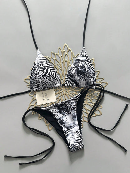 Sexy Leopard Print Bikini Two Pieces Set, Retro Style For Women Vacation Beach White Summer, Resort Wear