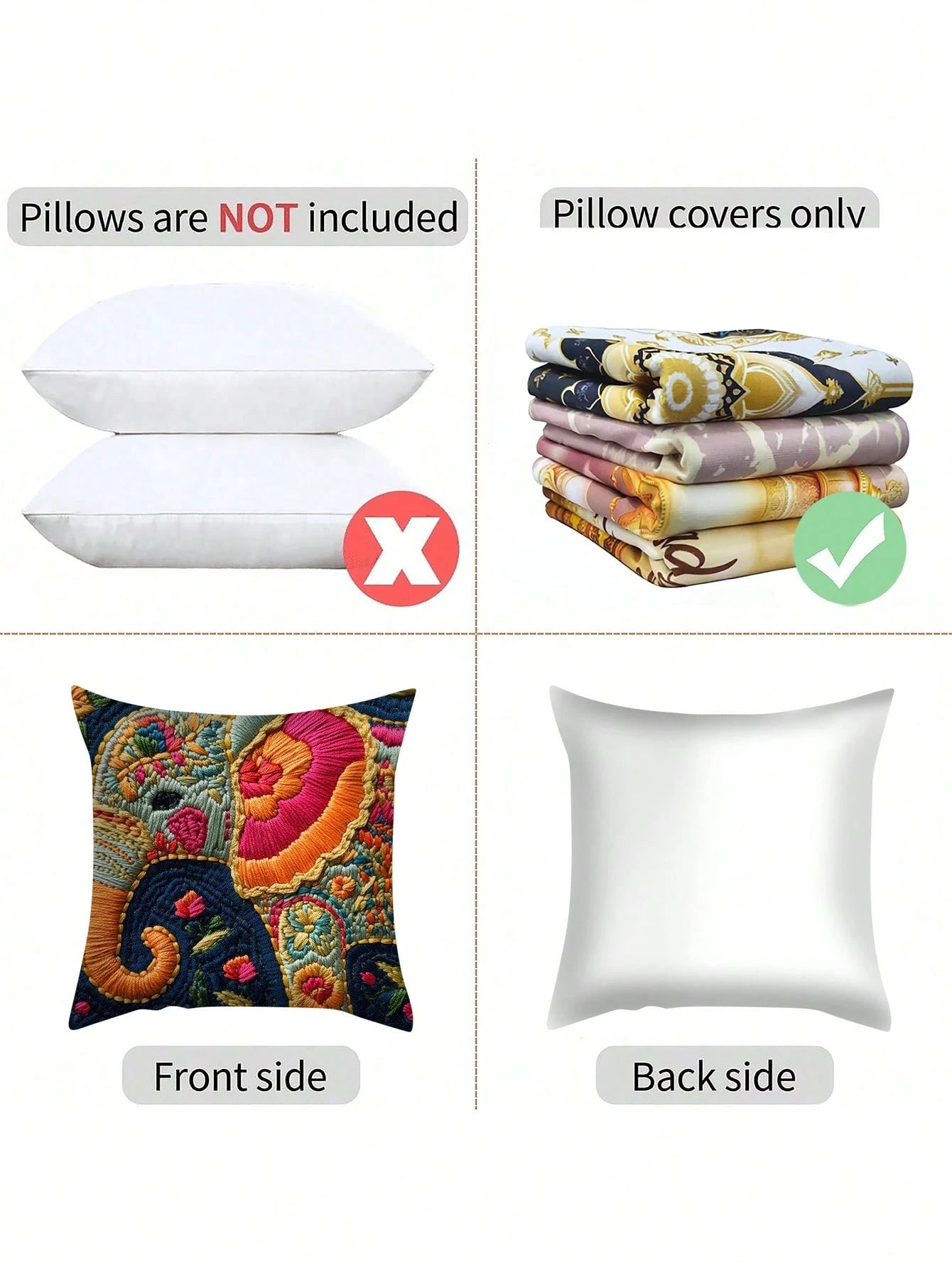 shangxia 1pc Fashion Elephant 2D Print Pillow Cover, Decorative Square Cushion Cover With Zipper Closure, Hand Wash Only, Suitable For Patio, Sofa, Tent, Home Decor- Room Decor, 3 Sizes- No Embroide