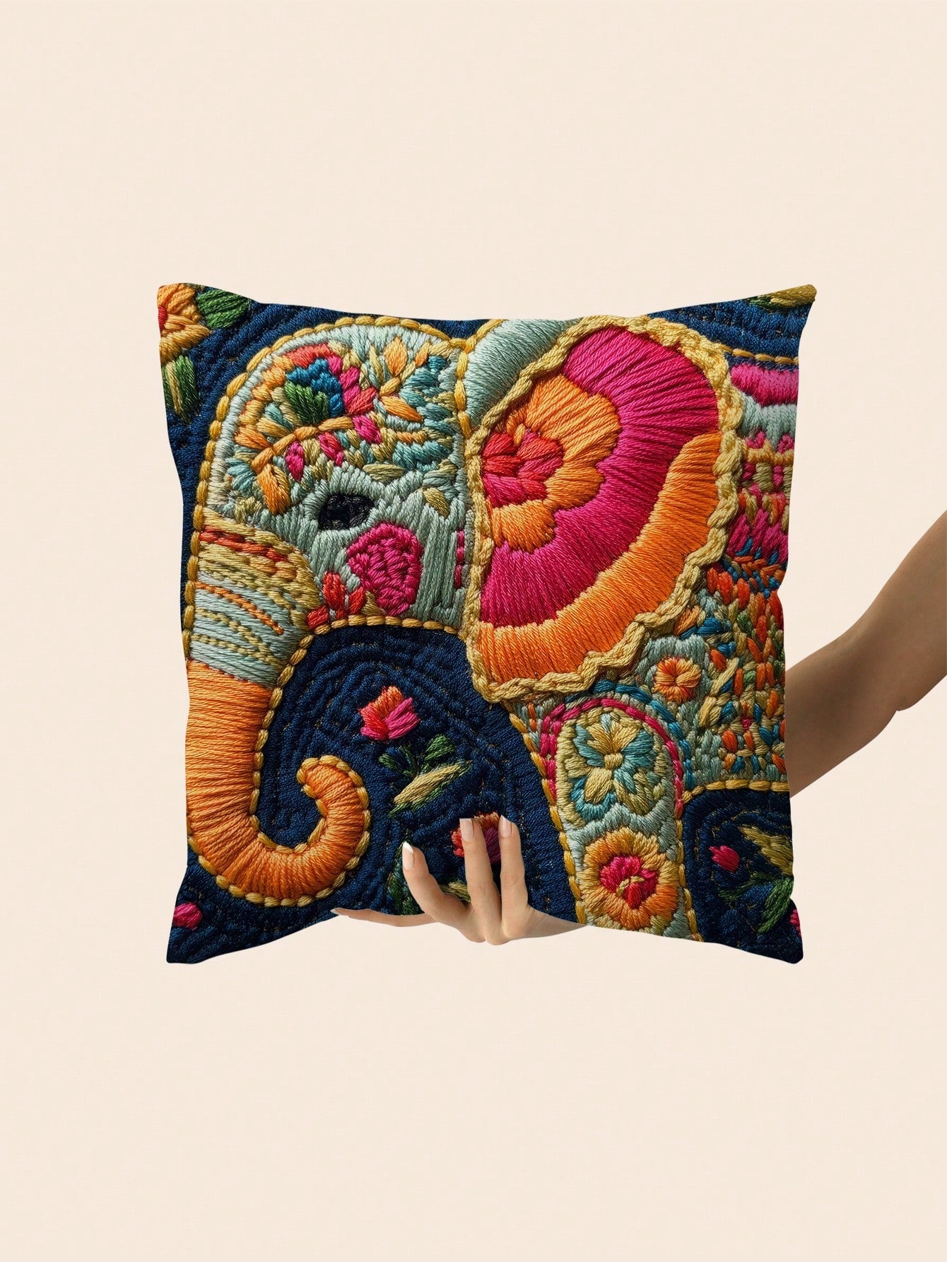 shangxia 1pc Fashion Elephant 2D Print Pillow Cover, Decorative Square Cushion Cover With Zipper Closure, Hand Wash Only, Suitable For Patio, Sofa, Tent, Home Decor- Room Decor, 3 Sizes- No Embroide