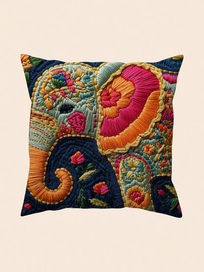 shangxia 1pc Fashion Elephant 2D Print Pillow Cover, Decorative Square Cushion Cover With Zipper Closure, Hand Wash Only, Suitable For Patio, Sofa, Tent, Home Decor- Room Decor, 3 Sizes- No Embroide