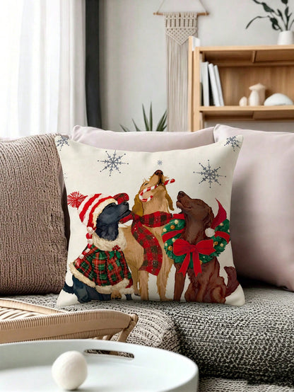 shangxia 1PC--Minimalist Dog Scarf Candy Cane Snowflake Print Pillowcase, Holiday Warm Decoration Cushion--(Pillow Insert Not Included)---(Multiple Sizes)---(No Embroidery)---(Single-Sided Print)