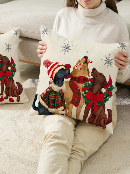 shangxia 1PC--Minimalist Dog Scarf Candy Cane Snowflake Print Pillowcase, Holiday Warm Decoration Cushion--(Pillow Insert Not Included)---(Multiple Sizes)---(No Embroidery)---(Single-Sided Print)