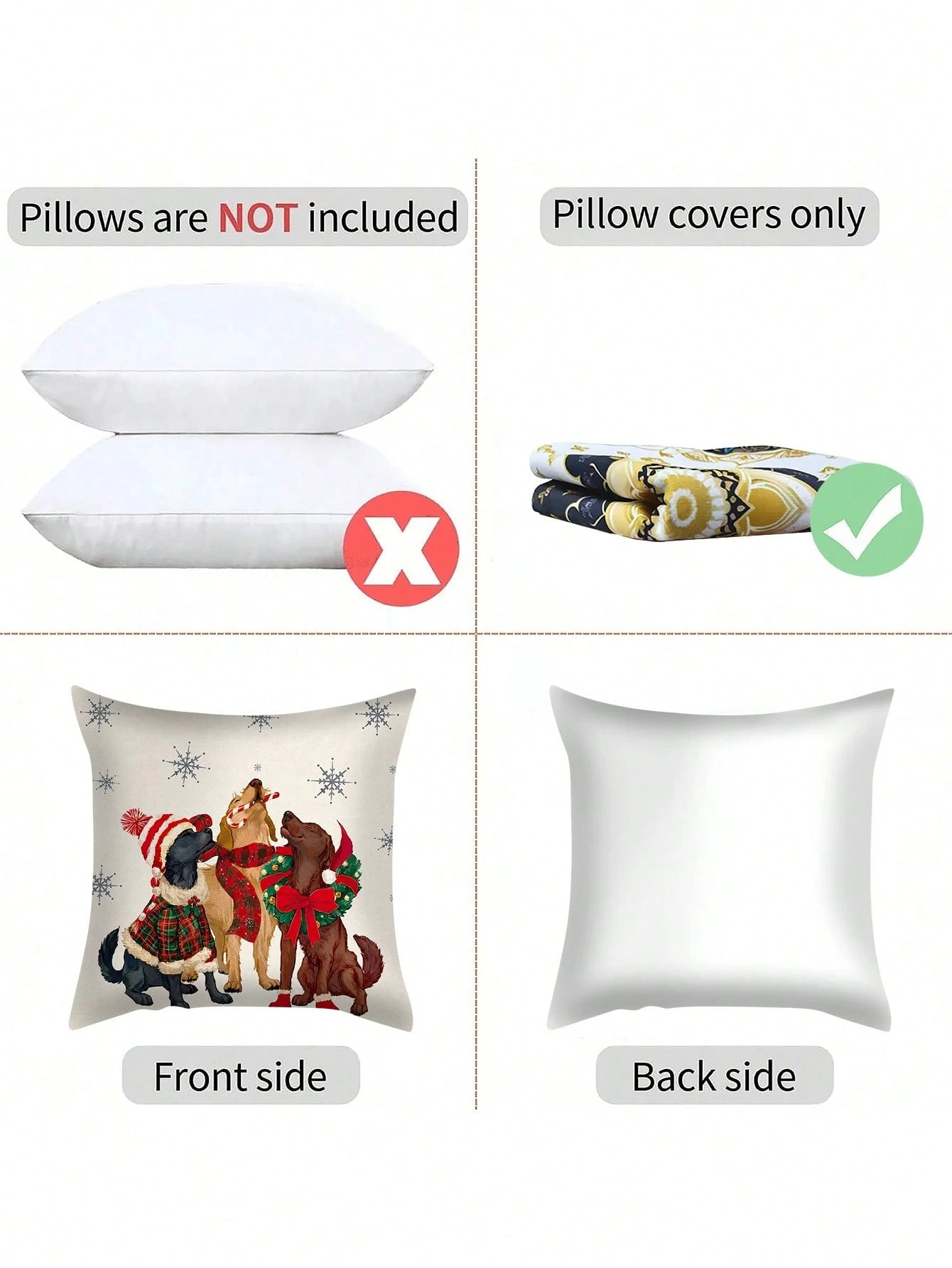 shangxia 1PC--Minimalist Dog Scarf Candy Cane Snowflake Print Pillowcase, Holiday Warm Decoration Cushion--(Pillow Insert Not Included)---(Multiple Sizes)---(No Embroidery)---(Single-Sided Print)