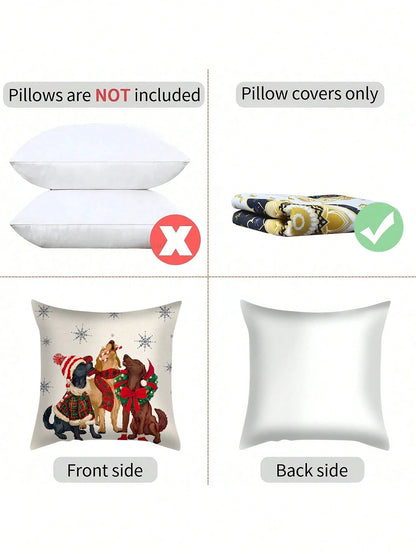 shangxia 1PC--Minimalist Dog Scarf Candy Cane Snowflake Print Pillowcase, Holiday Warm Decoration Cushion--(Pillow Insert Not Included)---(Multiple Sizes)---(No Embroidery)---(Single-Sided Print)