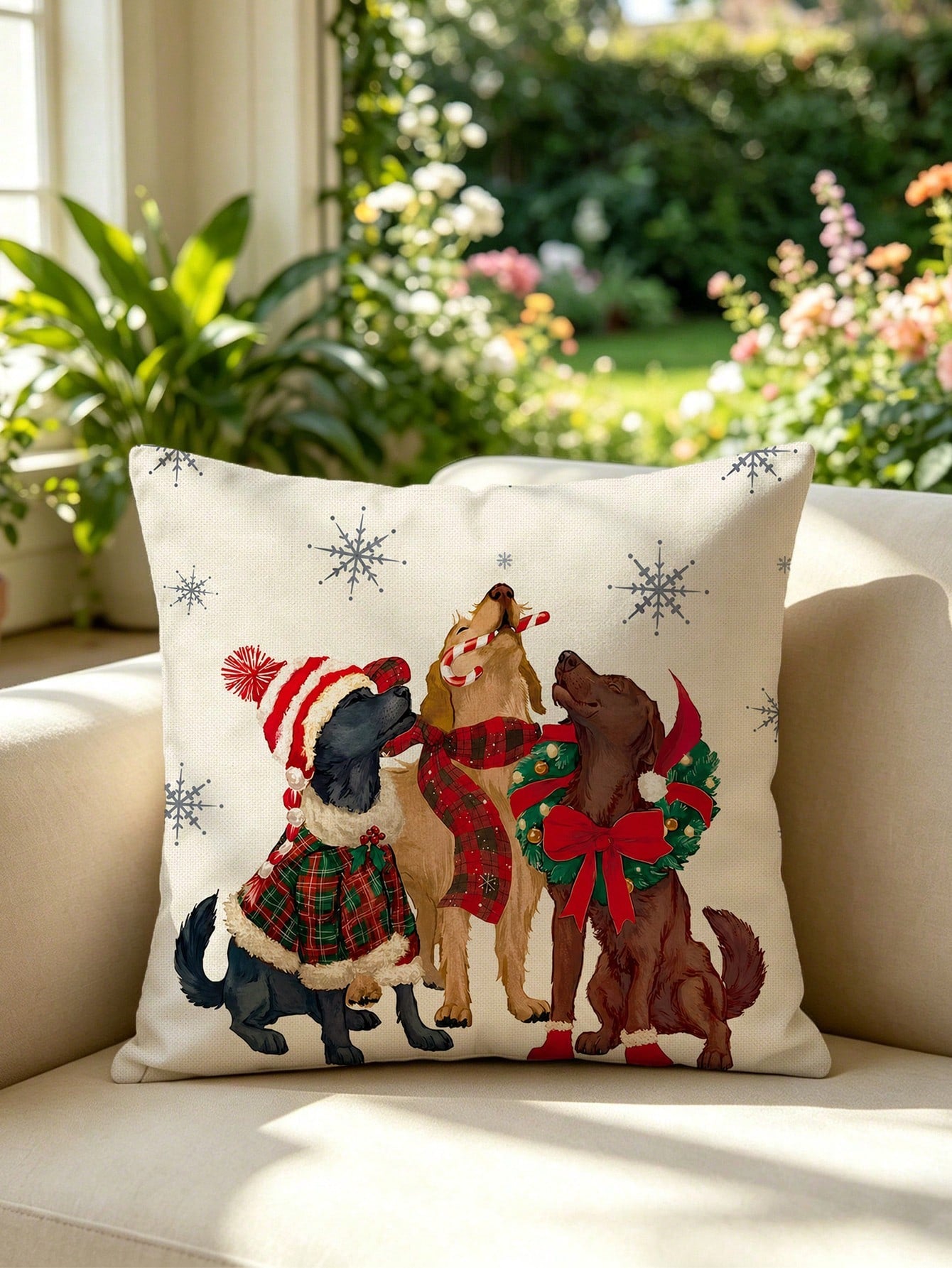 shangxia 1PC--Minimalist Dog Scarf Candy Cane Snowflake Print Pillowcase, Holiday Warm Decoration Cushion--(Pillow Insert Not Included)---(Multiple Sizes)---(No Embroidery)---(Single-Sided Print)