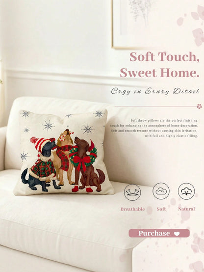 shangxia 1PC--Minimalist Dog Scarf Candy Cane Snowflake Print Pillowcase, Holiday Warm Decoration Cushion--(Pillow Insert Not Included)---(Multiple Sizes)---(No Embroidery)---(Single-Sided Print)