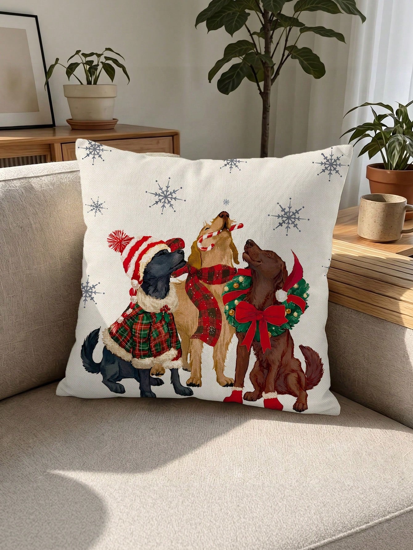 shangxia 1PC--Minimalist Dog Scarf Candy Cane Snowflake Print Pillowcase, Holiday Warm Decoration Cushion--(Pillow Insert Not Included)---(Multiple Sizes)---(No Embroidery)---(Single-Sided Print)