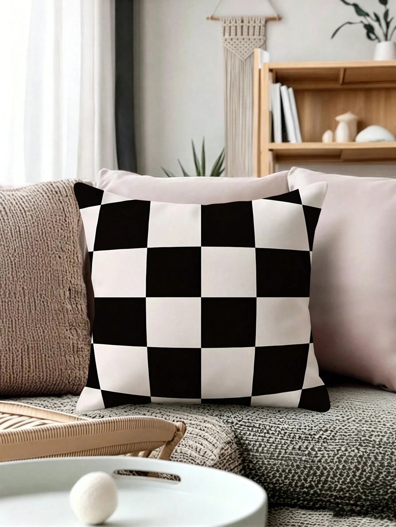 shangxia 1PC--Solid Color Large Checkered Pattern Pillow Case, Modern Minimalist Living Room Bedroom Versatile Decorative Cushion--(Pillow Insert Not Included)---(Multiple Sizes)---(No Embroidery)---(