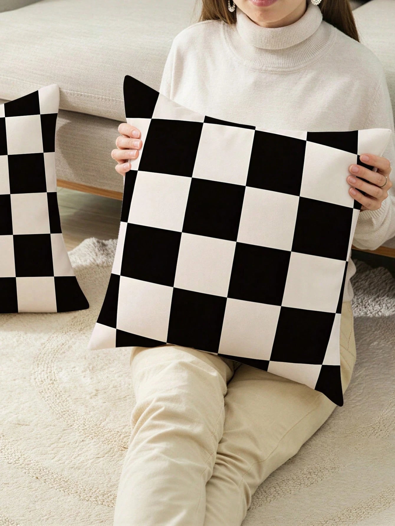 shangxia 1PC--Solid Color Large Checkered Pattern Pillow Case, Modern Minimalist Living Room Bedroom Versatile Decorative Cushion--(Pillow Insert Not Included)---(Multiple Sizes)---(No Embroidery)---(