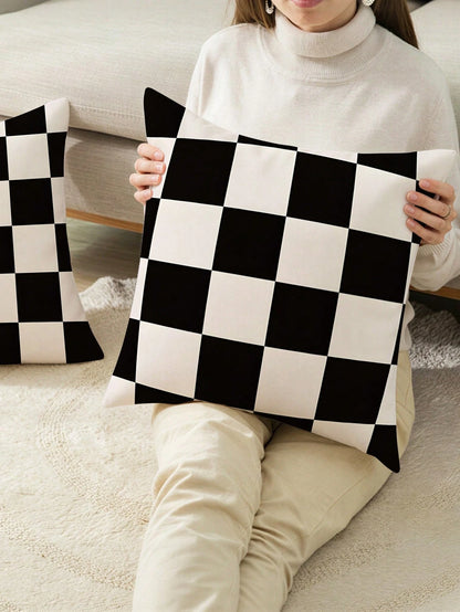 shangxia 1PC--Solid Color Large Checkered Pattern Pillow Case, Modern Minimalist Living Room Bedroom Versatile Decorative Cushion--(Pillow Insert Not Included)---(Multiple Sizes)---(No Embroidery)---(