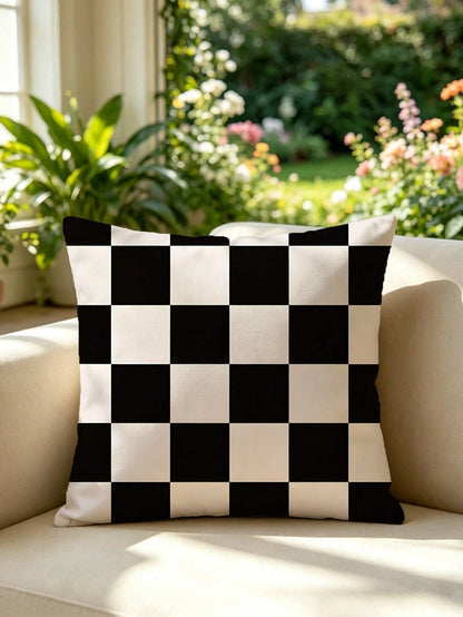 shangxia 1PC--Solid Color Large Checkered Pattern Pillow Case, Modern Minimalist Living Room Bedroom Versatile Decorative Cushion--(Pillow Insert Not Included)---(Multiple Sizes)---(No Embroidery)---(