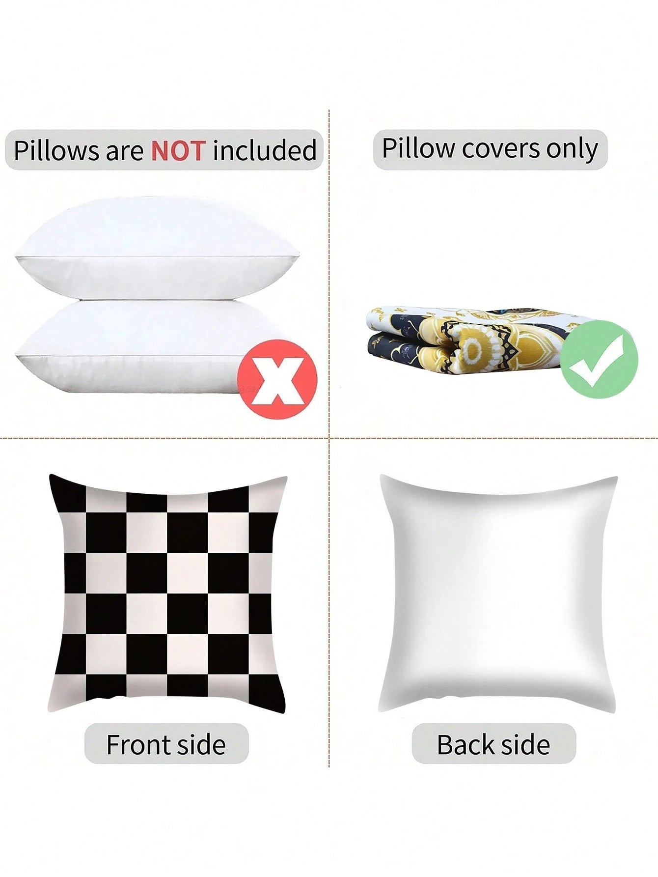 shangxia 1PC--Solid Color Large Checkered Pattern Pillow Case, Modern Minimalist Living Room Bedroom Versatile Decorative Cushion--(Pillow Insert Not Included)---(Multiple Sizes)---(No Embroidery)---(