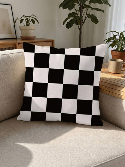 shangxia 1PC--Solid Color Large Checkered Pattern Pillow Case, Modern Minimalist Living Room Bedroom Versatile Decorative Cushion--(Pillow Insert Not Included)---(Multiple Sizes)---(No Embroidery)---(