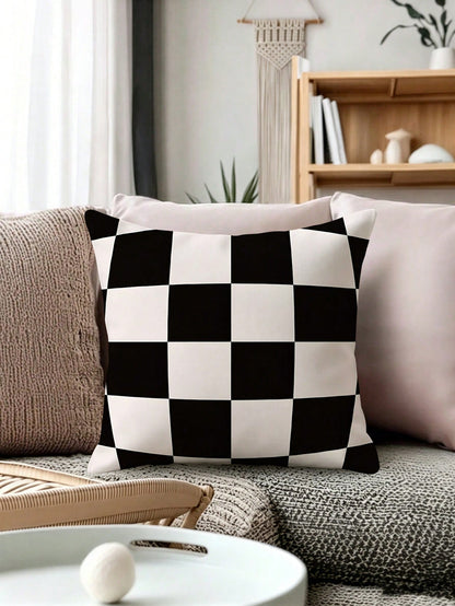 shangxia 1PC--Solid Color Large Checkered Pattern Pillow Case, Modern Minimalist Living Room Bedroom Versatile Decorative Cushion--(Pillow Insert Not Included)---(Multiple Sizes)---(No Embroidery)---(