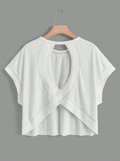 SHEIN Essnce Cut Out Back Batwing Sleeve Tee
