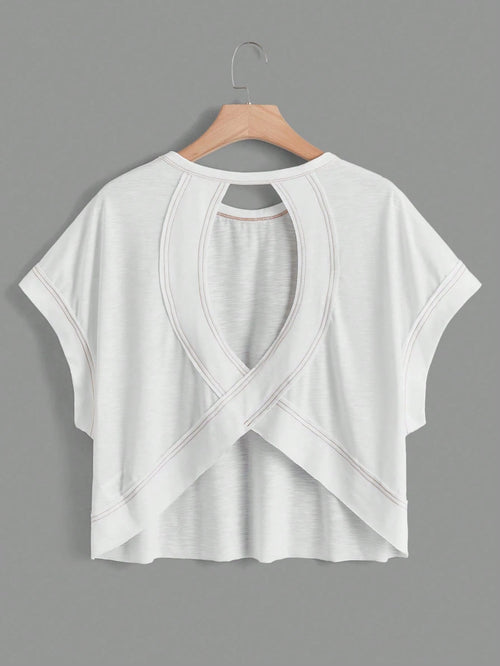 SHEIN Essnce Cut Out Back Batwing Sleeve Tee