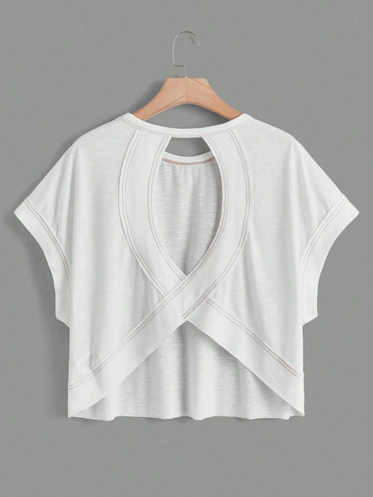 SHEIN Essnce Cut Out Back Batwing Sleeve Tee