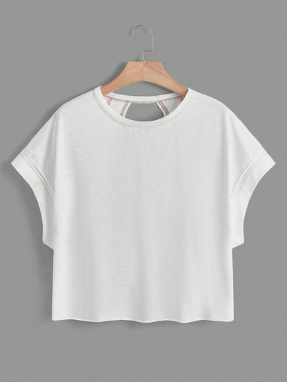 SHEIN Essnce Cut Out Back Batwing Sleeve Tee