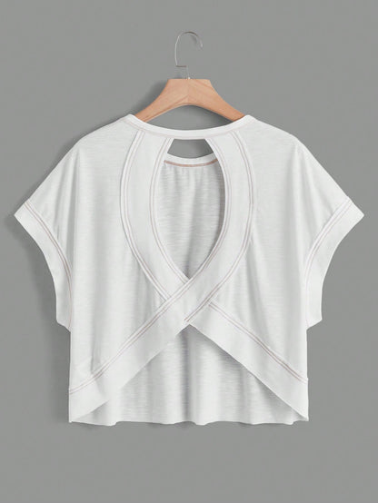 SHEIN Essnce Cut Out Back Batwing Sleeve Tee