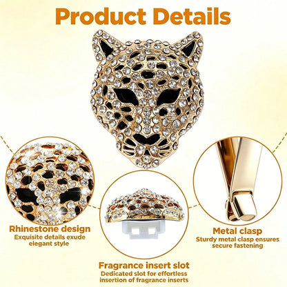 Shiny Leopard Print Air Vent Clip, Rhinestone Car Air Vent Clip, Leopard Print Car Accessories, Women's Diamond Shiny Accessories (Silver And Gold), Metal Leopard Print Car Air Vent Clip, Car Air Vent