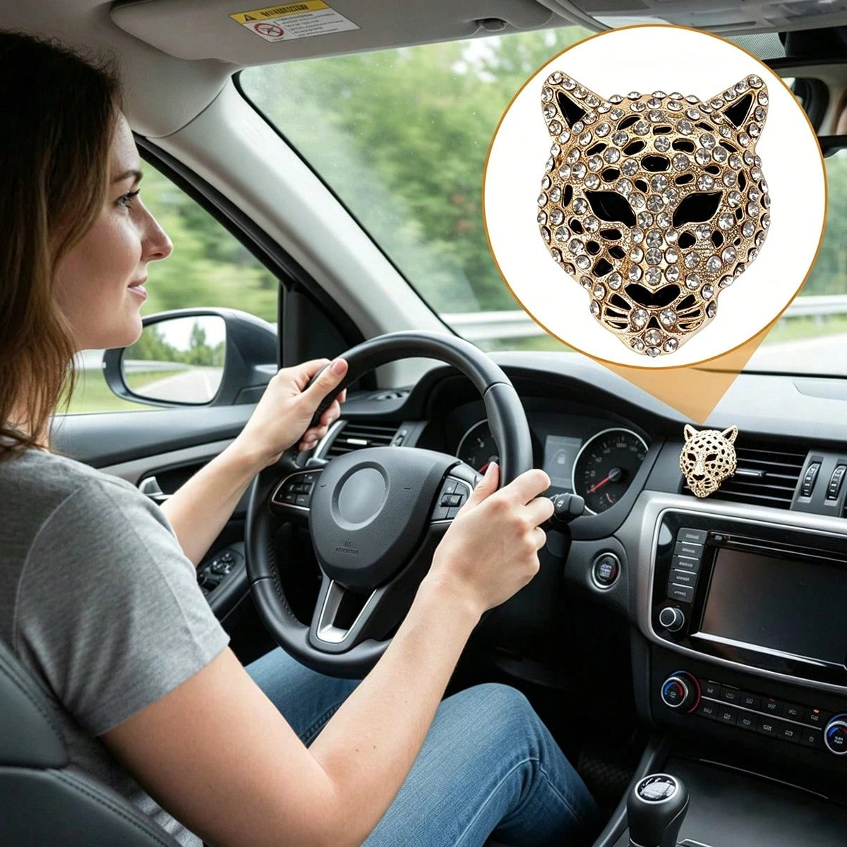 Shiny Leopard Print Air Vent Clip, Rhinestone Car Air Vent Clip, Leopard Print Car Accessories, Women's Diamond Shiny Accessories (Silver And Gold), Metal Leopard Print Car Air Vent Clip, Car Air Vent
