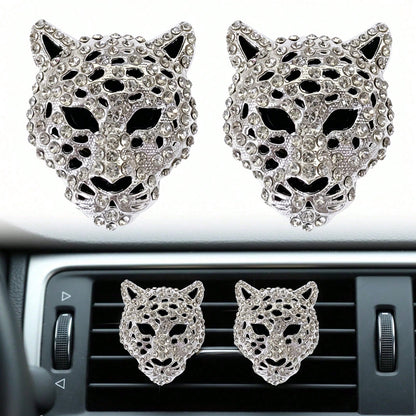Shiny Leopard Print Air Vent Clip, Rhinestone Car Air Vent Clip, Leopard Print Car Accessories, Women's Diamond Shiny Accessories (Silver And Gold), Metal Leopard Print Car Air Vent Clip, Car Air Vent