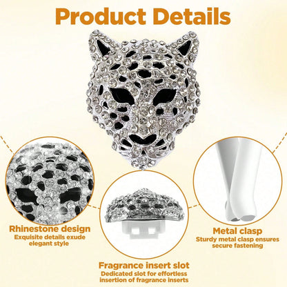 Shiny Leopard Print Air Vent Clip, Rhinestone Car Air Vent Clip, Leopard Print Car Accessories, Women's Diamond Shiny Accessories (Silver And Gold), Metal Leopard Print Car Air Vent Clip, Car Air Vent