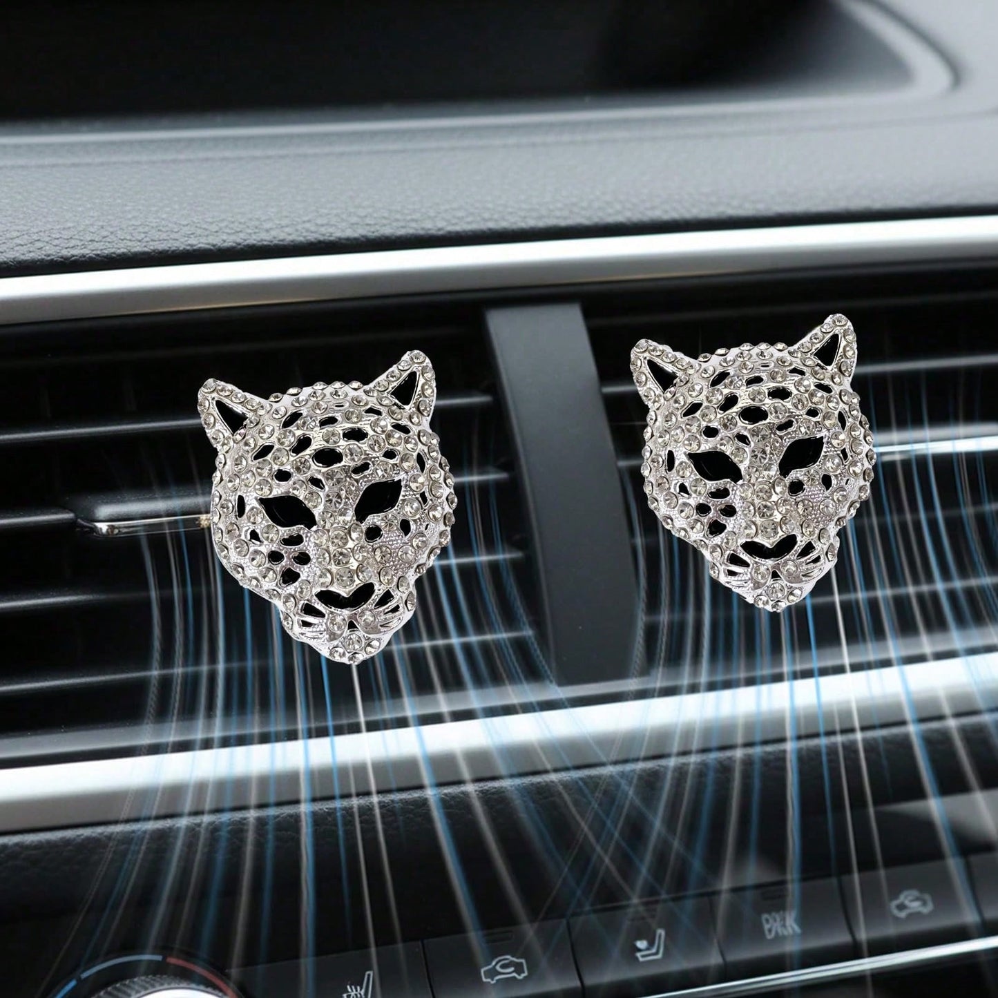 Shiny Leopard Print Air Vent Clip, Rhinestone Car Air Vent Clip, Leopard Print Car Accessories, Women's Diamond Shiny Accessories (Silver And Gold), Metal Leopard Print Car Air Vent Clip, Car Air Vent