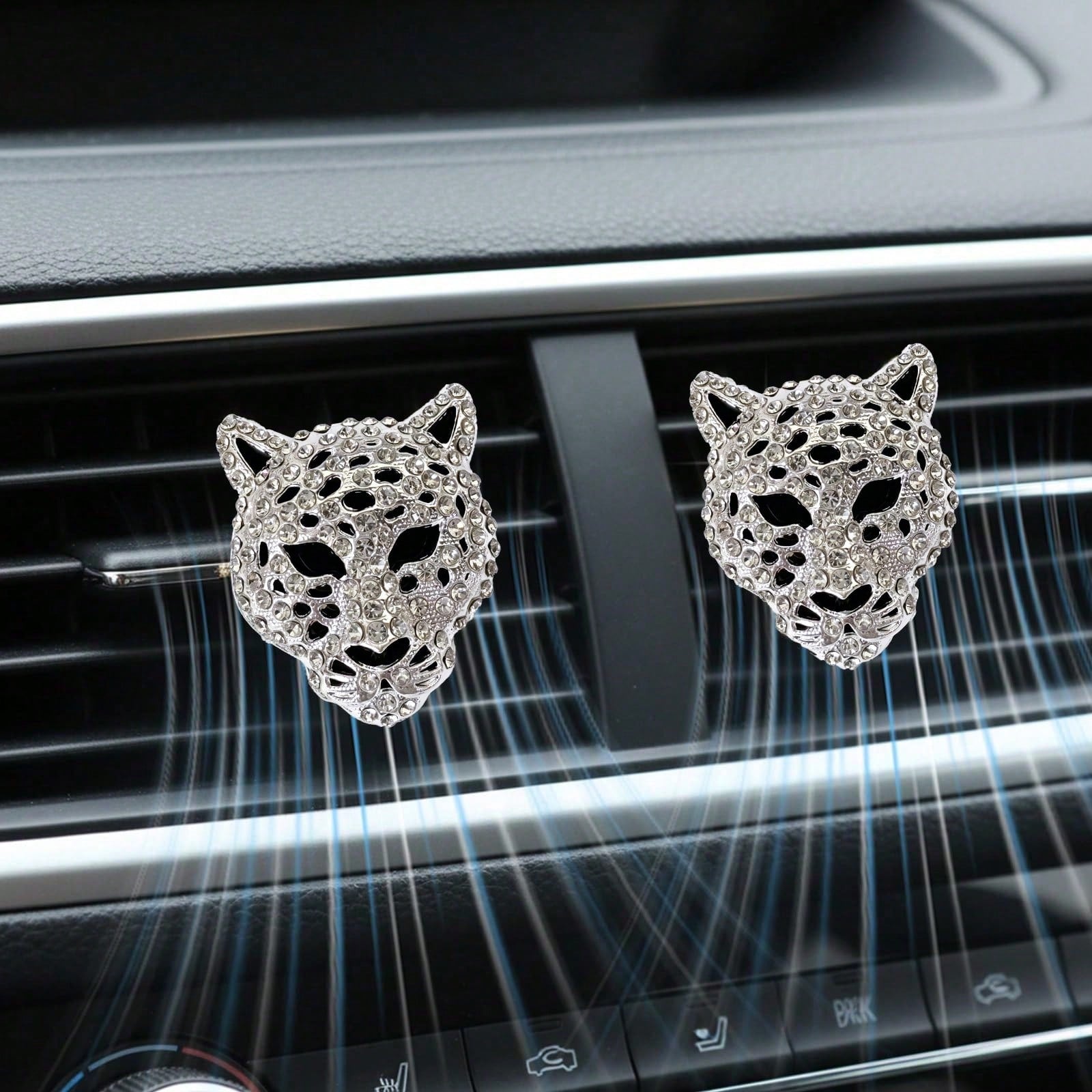 Shiny Leopard Print Air Vent Clip, Rhinestone Car Air Vent Clip, Leopard Print Car Accessories, Women's Diamond Shiny Accessories (Silver And Gold), Metal Leopard Print Car Air Vent Clip, Car Air Vent