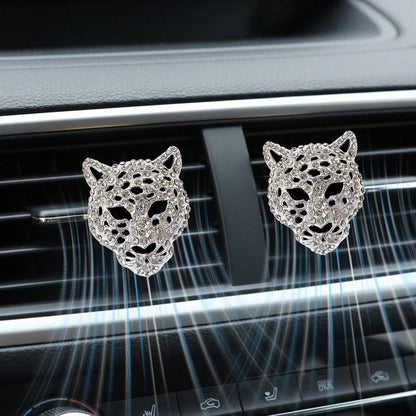 Shiny Leopard Print Air Vent Clip, Rhinestone Car Air Vent Clip, Leopard Print Car Accessories, Women's Diamond Shiny Accessories (Silver And Gold), Metal Leopard Print Car Air Vent Clip, Car Air Vent
