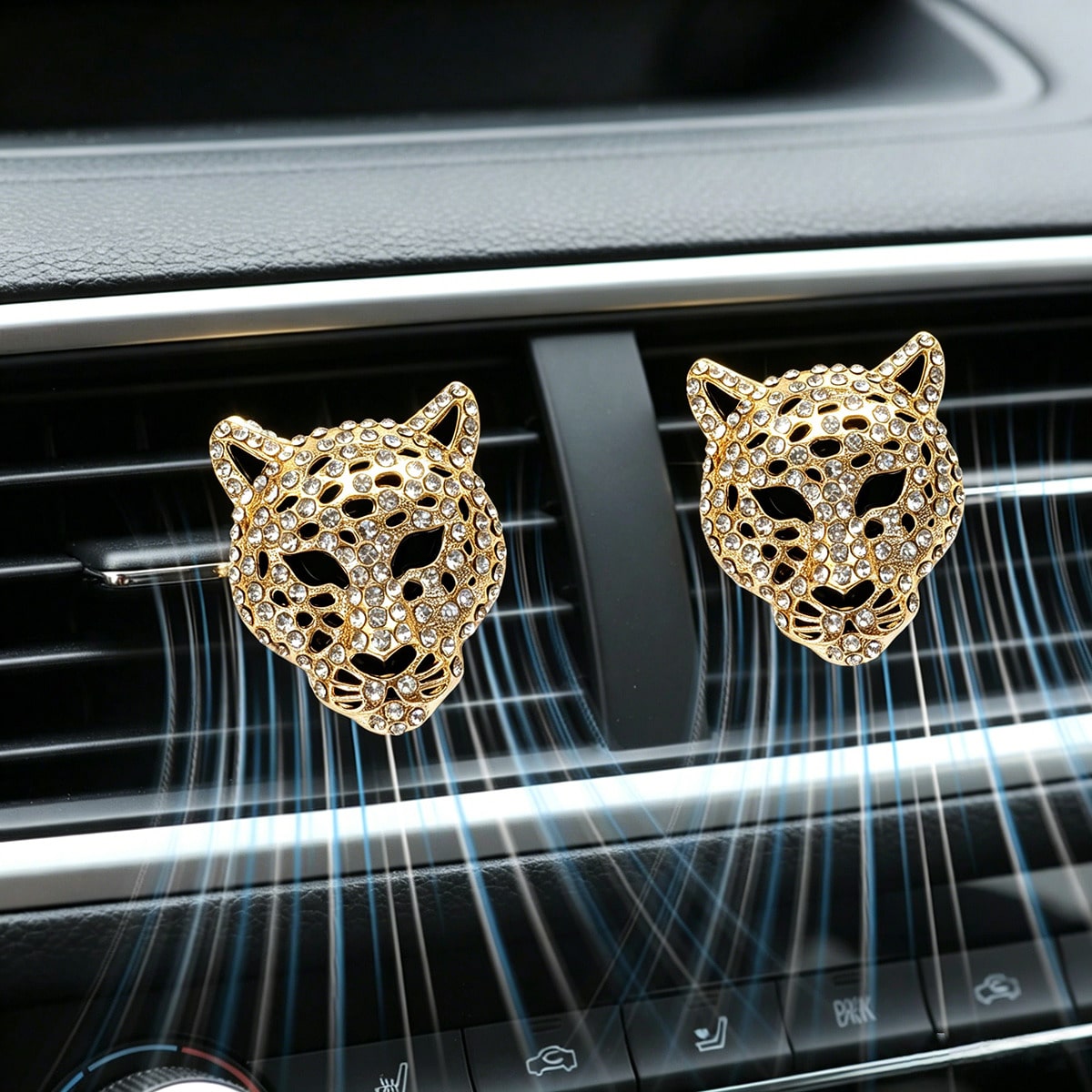 Shiny Leopard Print Air Vent Clip, Rhinestone Car Air Vent Clip, Leopard Print Car Accessories, Women's Diamond Shiny Accessories (Silver And Gold), Metal Leopard Print Car Air Vent Clip, Car Air Vent