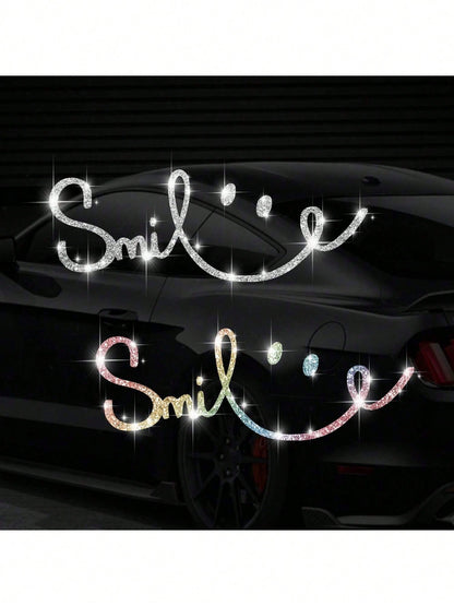 Shiny Rhinestone Car-Shaped Wall Sticker, Smiling Face Pattern, Self-Adhesive, Suitable For Bedroom Entrance, Living Room, Foyer, Home Decor