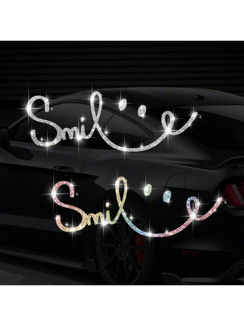 Shiny Rhinestone Car-Shaped Wall Sticker, Smiling Face Pattern, Self-Adhesive, Suitable For Bedroom Entrance, Living Room, Foyer, Home Decor