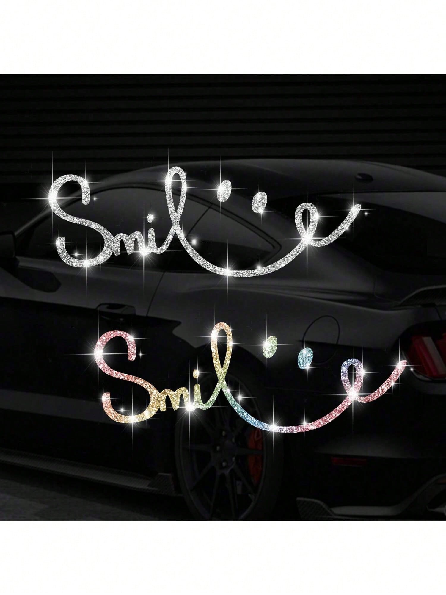 Shiny Rhinestone Car-Shaped Wall Sticker, Smiling Face Pattern, Self-Adhesive, Suitable For Bedroom Entrance, Living Room, Foyer, Home Decor