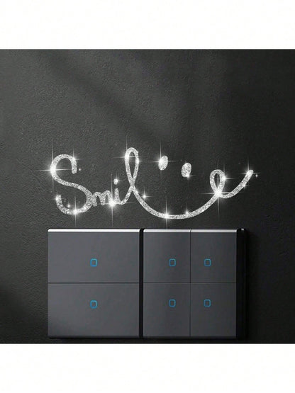 Shiny Rhinestone Car-Shaped Wall Sticker, Smiling Face Pattern, Self-Adhesive, Suitable For Bedroom Entrance, Living Room, Foyer, Home Decor