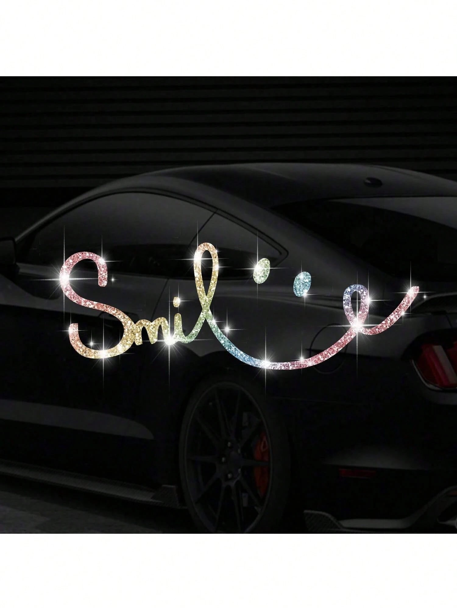 Shiny Rhinestone Car-Shaped Wall Sticker, Smiling Face Pattern, Self-Adhesive, Suitable For Bedroom Entrance, Living Room, Foyer, Home Decor