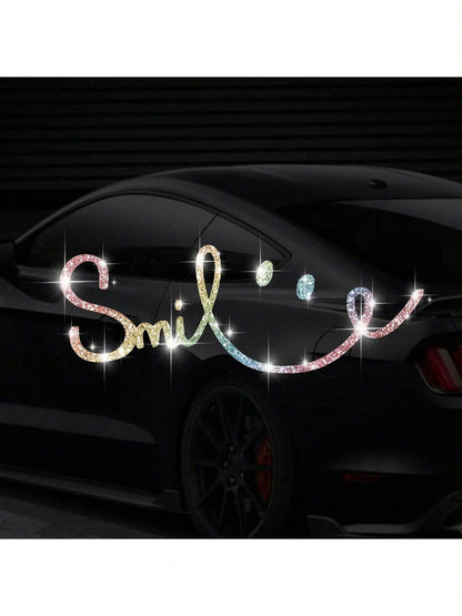 Shiny Rhinestone Car-Shaped Wall Sticker, Smiling Face Pattern, Self-Adhesive, Suitable For Bedroom Entrance, Living Room, Foyer, Home Decor