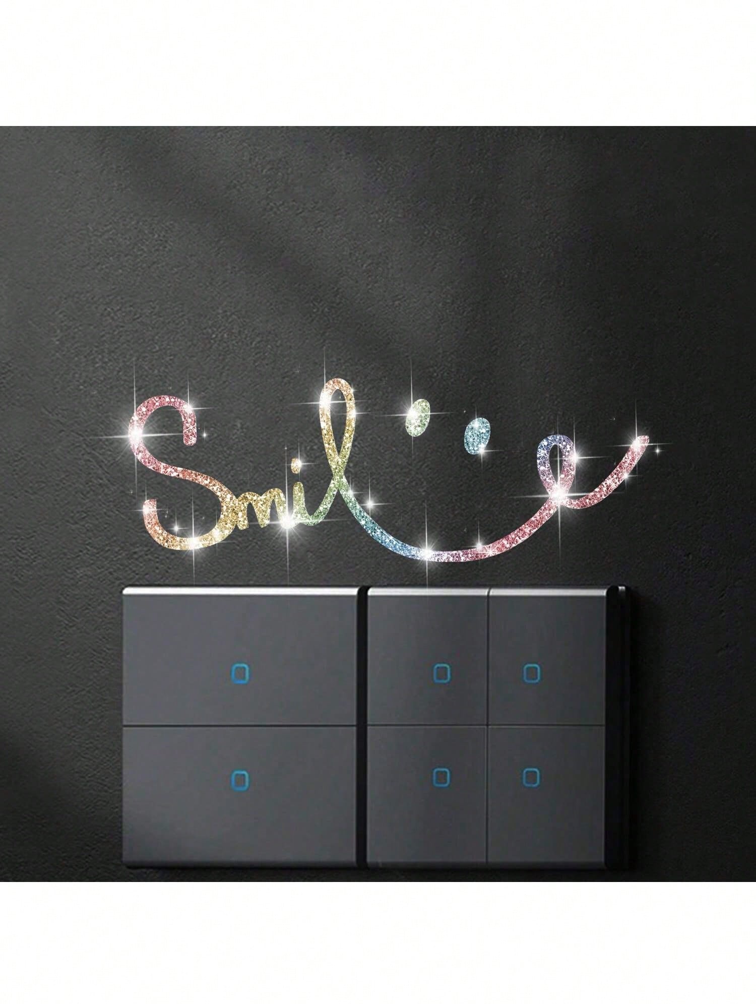 Shiny Rhinestone Car-Shaped Wall Sticker, Smiling Face Pattern, Self-Adhesive, Suitable For Bedroom Entrance, Living Room, Foyer, Home Decor