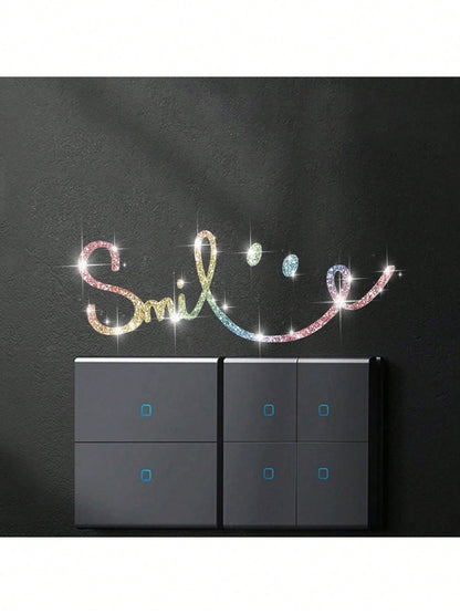 Shiny Rhinestone Car-Shaped Wall Sticker, Smiling Face Pattern, Self-Adhesive, Suitable For Bedroom Entrance, Living Room, Foyer, Home Decor