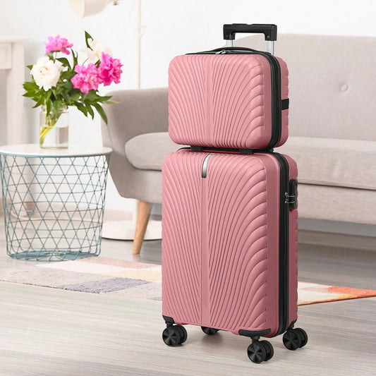 Shiny Rose Gold Luggage Set 2 Piece PP Material 14" 20" Inch Seashell Texture Hardcase Suitcase Fashion Aesthetic Travel Bag