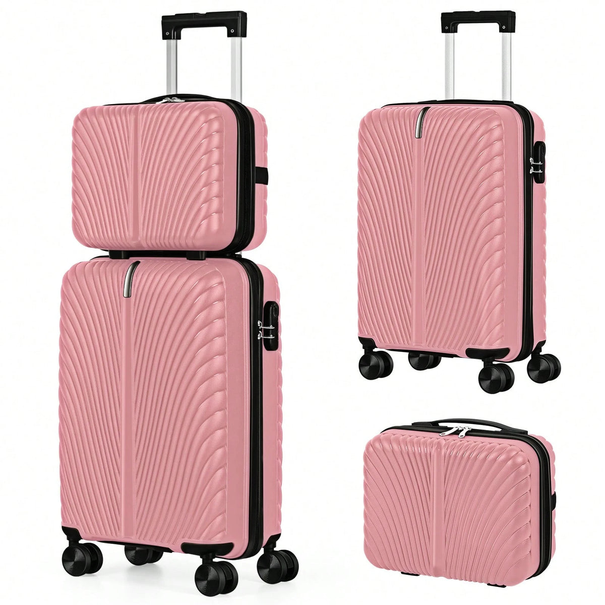 Shiny Rose Gold Luggage Set 2 Piece PP Material 14" 20" Inch Seashell Texture Hardcase Suitcase Fashion Aesthetic Travel Bag
