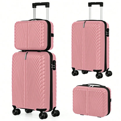 Shiny Rose Gold Luggage Set 2 Piece PP Material 14" 20" Inch Seashell Texture Hardcase Suitcase Fashion Aesthetic Travel Bag