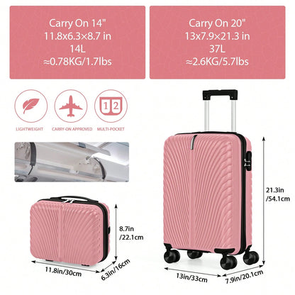 Shiny Rose Gold Luggage Set 2 Piece PP Material 14" 20" Inch Seashell Texture Hardcase Suitcase Fashion Aesthetic Travel Bag